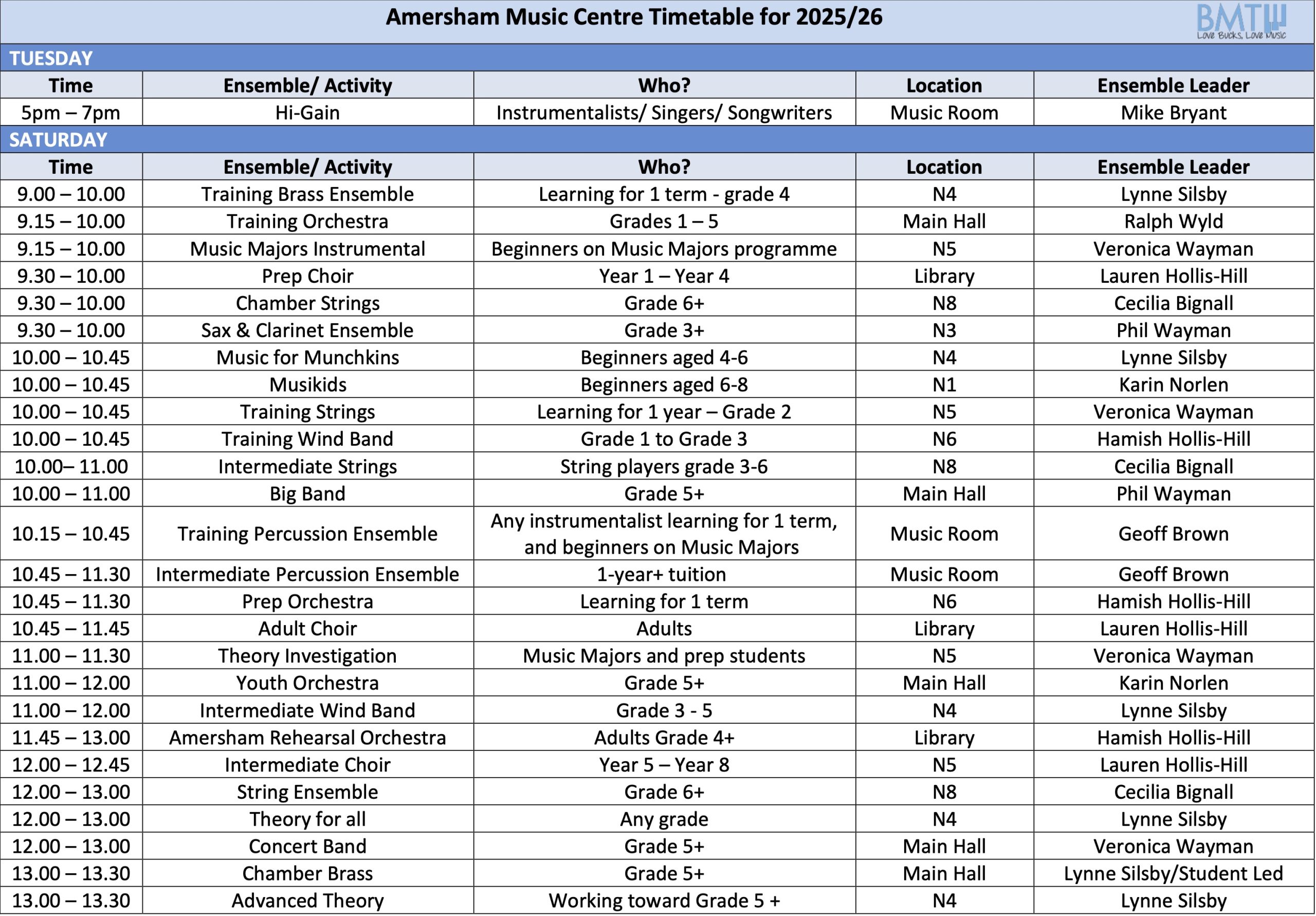 Amersham Timetable