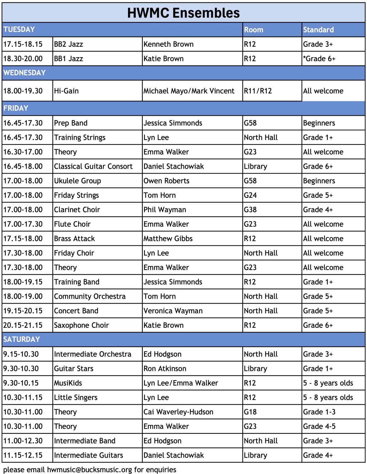 HWMC Timetable 260306